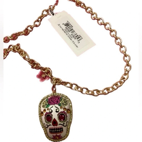 BETSEY JOHNSON SET Sugar Skull Day of the Dead Earrings Necklace Ring NEW NWT - Picture 5 of 16